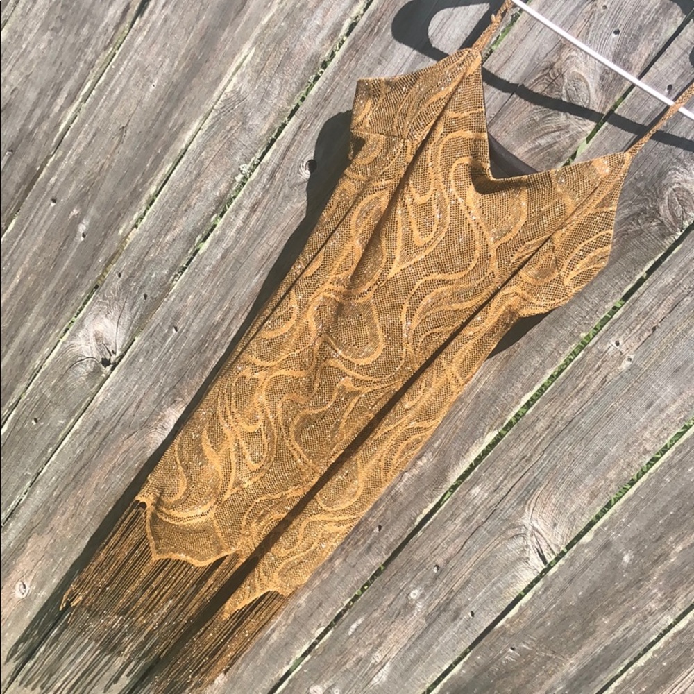 Gold fringe mini dress